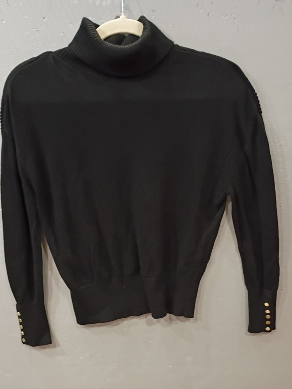 White House Black Market Black Turtleneck Sweater with Gold Cuff Buttons